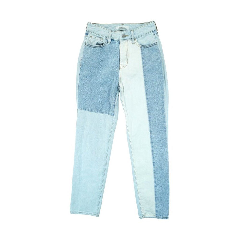 PACSUN ECO Hopper Patch Mom Jeans‎ Size 24 Colorblock Light Blue High Rise EUC